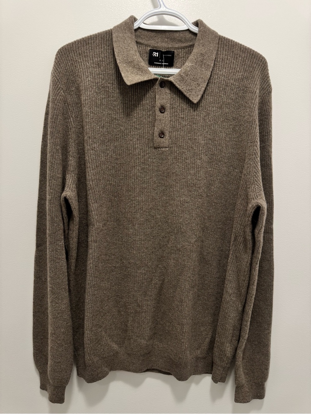 Simons Men Brown 💯 Cashmere Knit Polo Sweater | Size Large | NWT